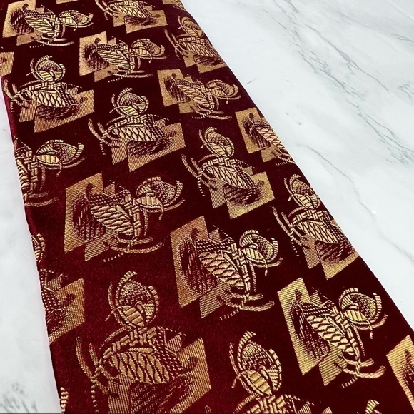 Audrey Buckner Mens Necktie Tie Burgundy Red Gold 100% European Silk Made In USA - Picture 1 of 8